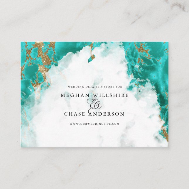 Turquoise Marbled Watercolor Geode  BarefootBride™ Business Card (Front)