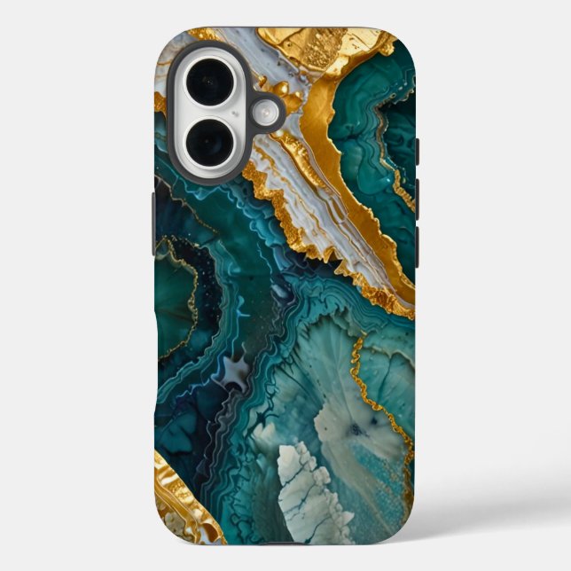 Turquoise marbling with gold Case-Mate iPhone case (Back)