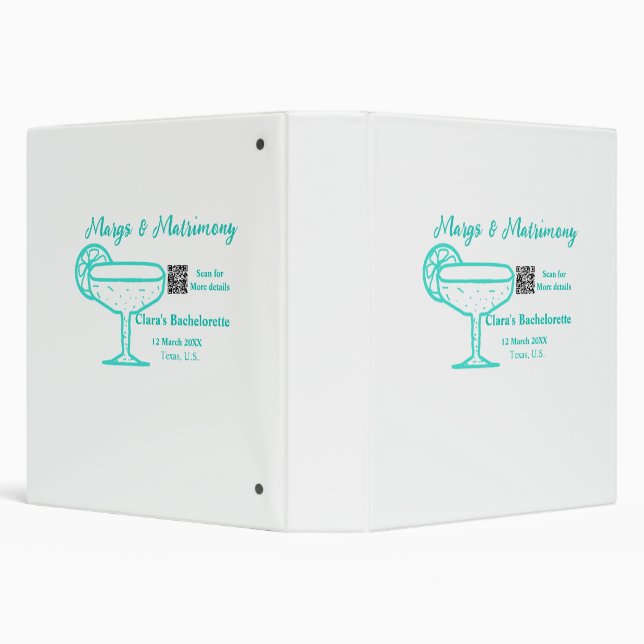 Turquoise Margs & Matrimony Bachelorette party  3 Ring Binder (Background)