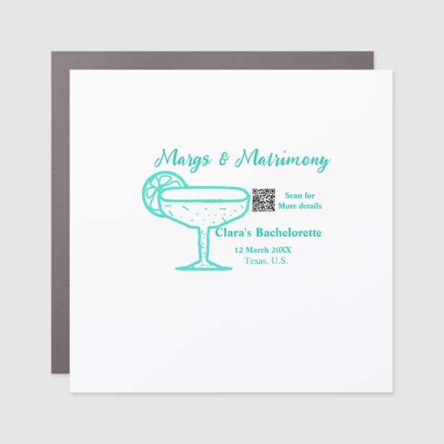 Turquoise Margs & Matrimony Bachelorette party  Car Magnet (Front)