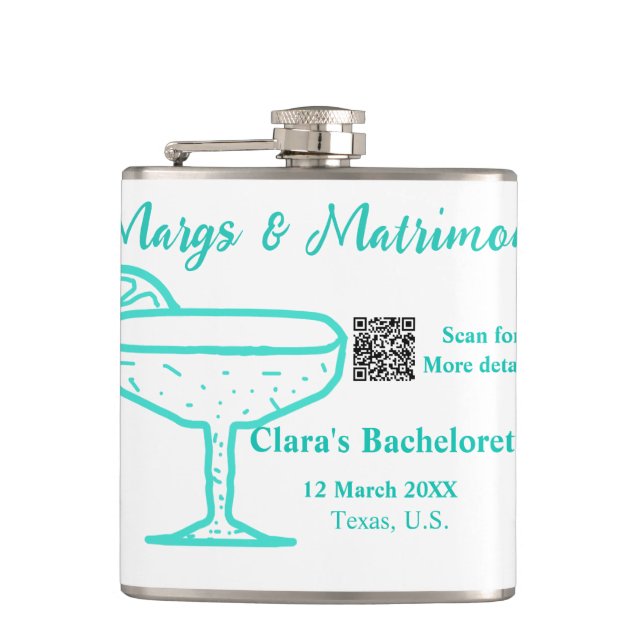 Turquoise Margs & Matrimony Bachelorette party  Flask (Front)