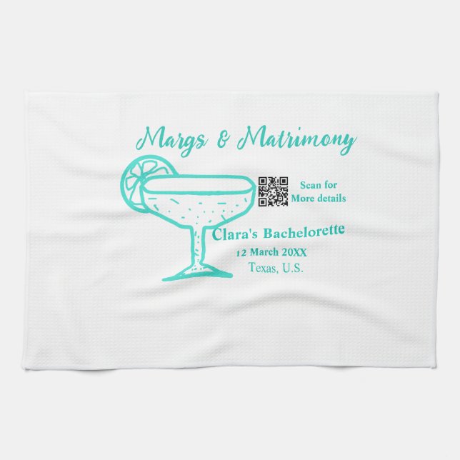 Turquoise Margs & Matrimony Bachelorette party  Kitchen Towel (Horizontal)