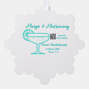 Turquoise Margs & Matrimony Bachelorette party Ornament Card