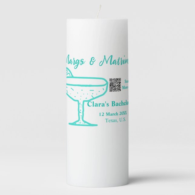 Turquoise Margs & Matrimony Bachelorette party  Pillar Candle (Front)