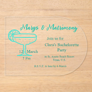 Turquoise Margs & Matrimony Tequila glass bachelor Acrylic Invitations