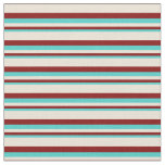 [ Thumbnail: Turquoise, Maroon & Bisque Colored Lined Pattern Fabric ]