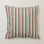 [ Thumbnail: Turquoise, Maroon & Bisque Colored Lined Pattern Throw Pillow ]