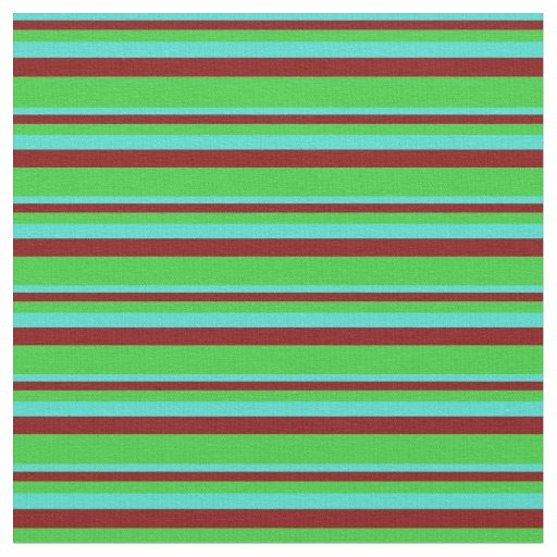 Turquoise, Maroon & Lime Green Colored Stripes Fabric