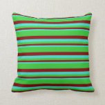 [ Thumbnail: Turquoise, Maroon & Lime Green Colored Stripes Throw Pillow ]