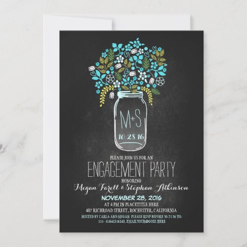 turquoise mason jar chalkboard engagement party card