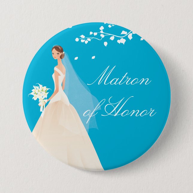 Turquoise Matron Honor Bridal Party  Button (Front)