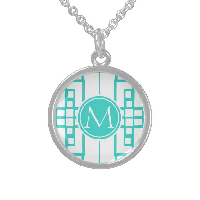Turquoise Maze and Monogram Sterling Silver Necklace (Front)