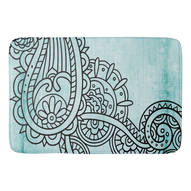 Turquoise Mehndi Motif Bath Mat (Front)