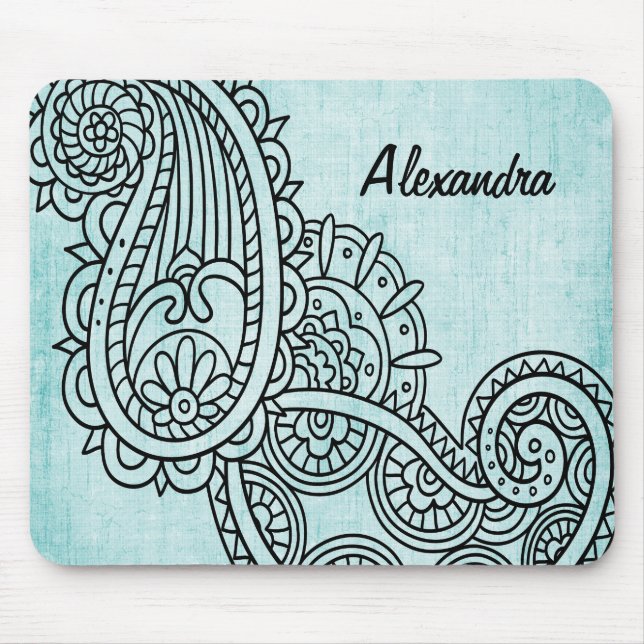 Turquoise Mehndi Motif Mousepad (Front)