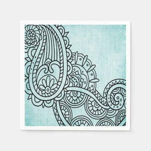 Turquoise Mehndi Motif Paper Napkins