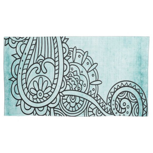 Turquoise Mehndi Motif Pillow Case