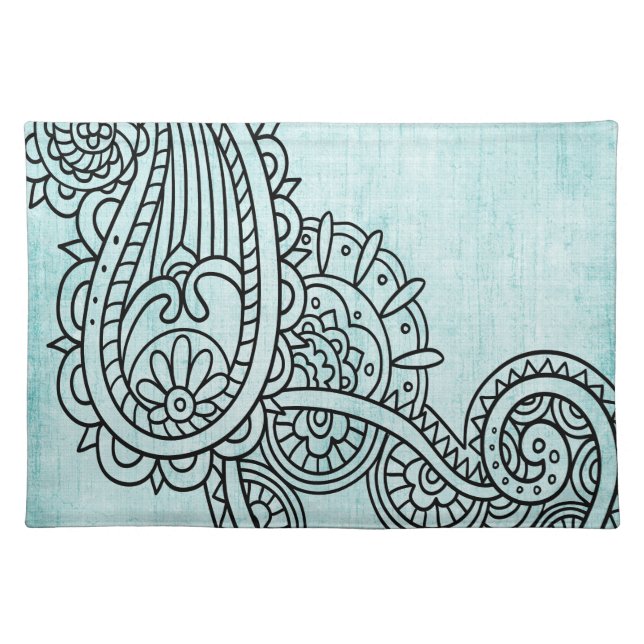 Turquoise Mehndi Motif Placemat (Front)