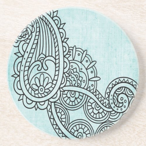 Turquoise Mehndi Motif Sandstone Coaster