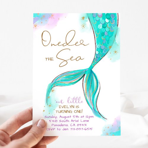 Turquoise Mermaid 1st Birthday ONEder The Sea Invitation