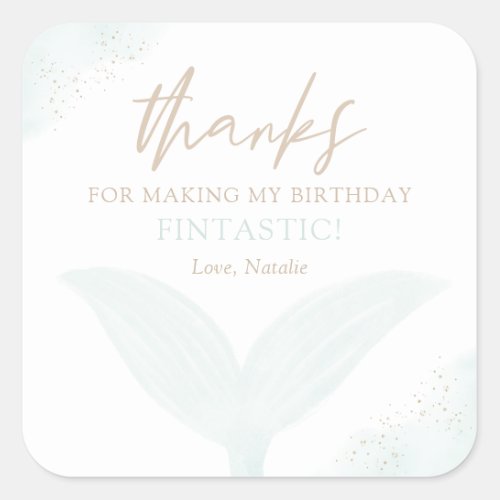 Turquoise Mermaid Girl Birthday Party Square Sticker