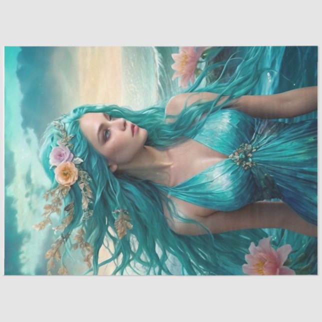 Turquoise Mermaid of the Sea decoupage paper v1 (Front)