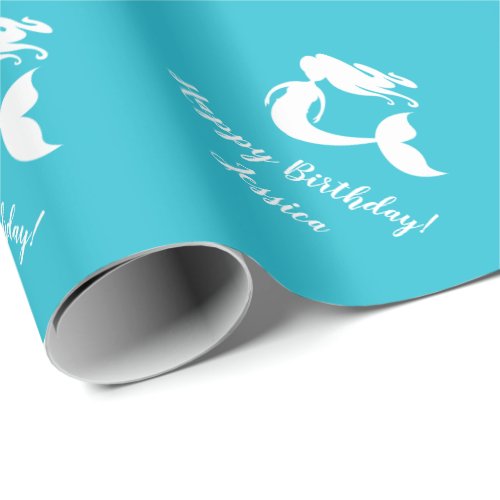 Turquoise mermaid print wrapping paper for girls