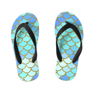 Turquoise Mermaid Scales Kid's Flip Flops