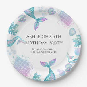 Turquoise Mermaid Themed Birthday Party Paper Plates