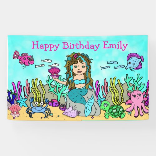 Turquoise Mermaid Under the Sea Birthday Banner