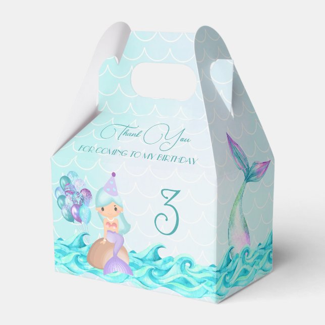Turquoise Mermaid Under the Sea Watercolour Favor Boxes (Front Side)