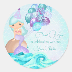 Turquoise Mermaid's Birthday Party Thank You  Classic Round Sticker