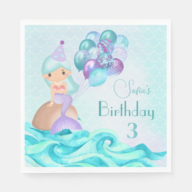 Turquoise Mermaid's Birthday Party Thank You  Napkins (Front)