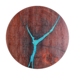 Turquoise & Mesquite Glass Cutting Board 12"