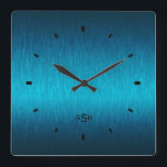 Turquoise Metallic Design Brushed Steel Look Square Wall Clock<br><div class="desc">Elegant simple metallic turquoise blue brushed aluminum look(design is all image and not any kind of metallic finish). Customizable and optional 3 initials monogram. Many colors available but any color in this design can be requested by emailing the designer.</div>