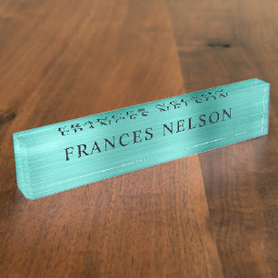 Turquoise Metallic Look Stylish Serif Desk Name Plate