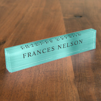 Turquoise Metallic Look Stylish Serif Desk Name Plate