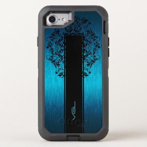 Turquoise Metallic Texture_Black Lace  Stripe OtterBox Defender iPhone SE87 Case