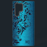 Turquoise Metallic Texture & Floral Lace Samsung Galaxy S22 Ultra Case<br><div class="desc">Turquoise blue floral lace design over an image of a purple metallic paint background.</div>