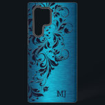 Turquoise Metallic Texture & Floral Lace Samsung Galaxy S22 Ultra Case<br><div class="desc">Turquoise blue floral lace design over an image of a purple metallic paint background.</div>