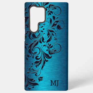 Turquoise Metallic Texture & Floral Lace Samsung Galaxy S22 Ultra Case