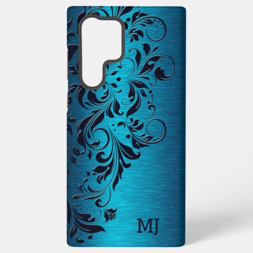 Turquoise Metallic Texture  Floral Lace Samsung Galaxy S22 Ultra Case