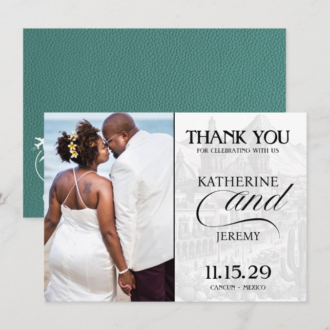 Turquoise Mexico Passport Thank You Card (Front/Back)