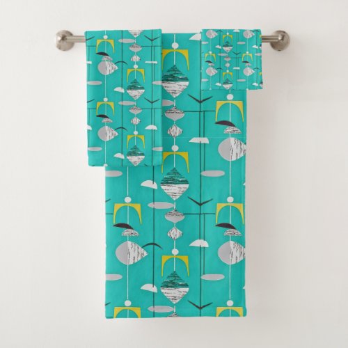 Turquoise Mid Century Modern Boomerang Abstract Bath Towel Set
