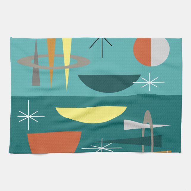 Turquoise Mid Century Modern Kitchen Towel (Horizontal)