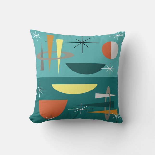 Turquoise Mid Century Modern Throw Pillow (Front)