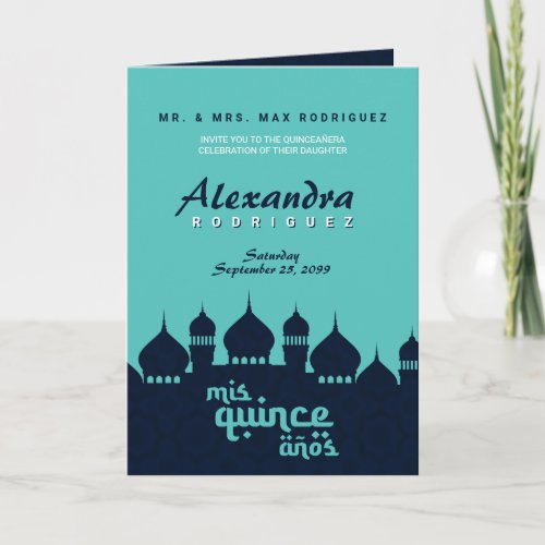 Turquoise Midnight Blue Arabian Nights Quinceaera Invitation