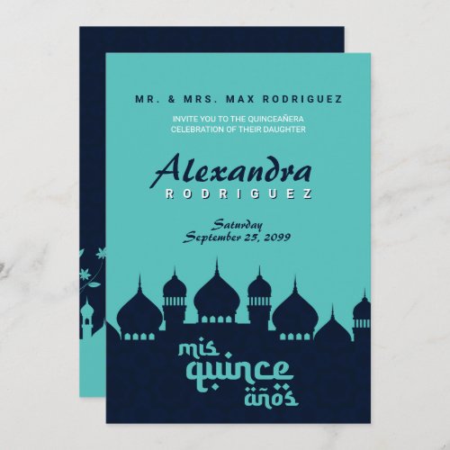 Turquoise Midnight Blue Arabian Nights Quinceaera Invitation