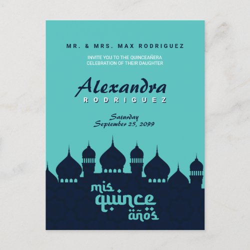Turquoise Midnight Blue Arabian Nights Quinceaera Postcard