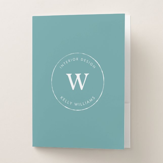 Turquoise Minimal Business Monogram Branding Pocket Folder (Front)
