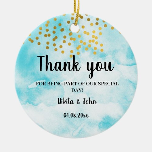 Turquoise minimal calligraphy thank you favor gift ceramic ornament